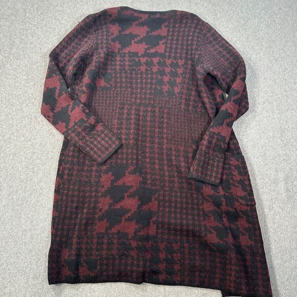 Fortune + Ivy Houndstooth Cardigan Sweaters Women's Small Burgundy/Black Long - Picture 7 of 7